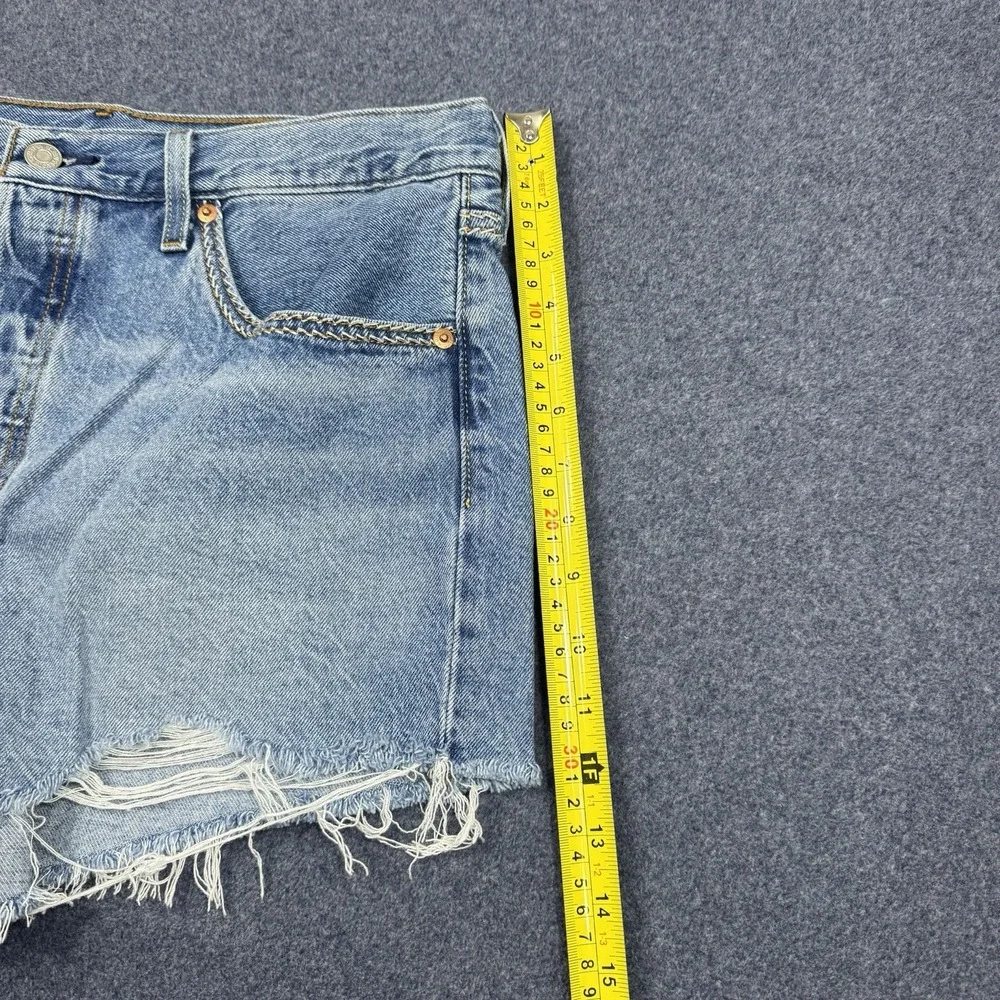 Levis 501 Shorts Womens 32 Blue Denim Distressed Cutoff Button Fly Raw Hem Y2K